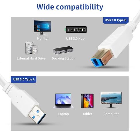 كابل USB 3.0 ، （4 عبوات/3.3 قدم） USB-A إلى كابل USB-B 3.0 ، 5 جيجابت في الثانية عالي السرعة ، أبيض (أبيض) in Kuwait