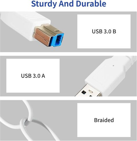 كابل USB 3.0 ، （4 عبوات/3.3 قدم） USB-A إلى كابل USB-B 3.0 ، 5 جيجابت في الثانية عالي السرعة ، أبيض (أبيض) in Kuwait