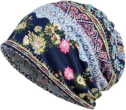 Bohemian Warm Knit Beanie - طباعة زهرية عتيقة ، أغطية رأس شتوية مريحة ومرنة ، مثالية للارتداء غير الرسمي in Saudi Arabia