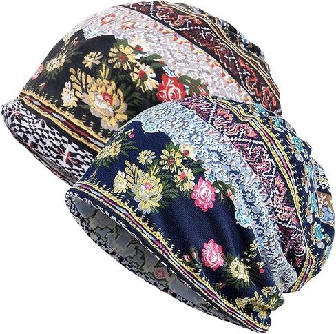 Bohemian Warm Knit Beanie - طباعة زهرية عتيقة ، أغطية رأس شتوية مريحة ومرنة ، مثالية للارتداء غير الرسمي in Saudi Arabia