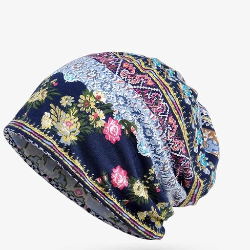 Bohemian Warm Knit Beanie - طباعة زهرية عتيقة ، أغطية رأس شتوية مريحة ومرنة ، مثالية للارتداء غير الرسمي in Saudi Arabia
