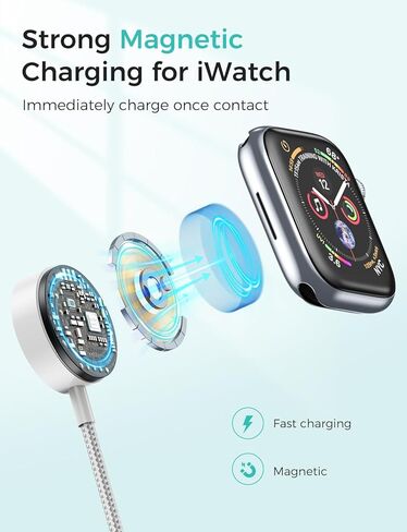 𝐔𝐩𝐠𝐫𝐚𝐝𝐞𝐝 بديل كابل شحن متعدد لساعة Apple/الهاتف، شاحن iWatch المغناطيسي من النايلون المضفر USB C/Lighting/Micro Port متوافق مع iWatch Series 8-1/Phone/Galaxy وAndroid-4FT in Saudi Arabia