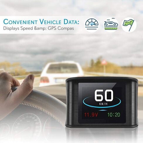 Pyle Universal Vehicle Smart HUD Display - 2.6" Digital Mini Car Dashboard Heads Up Windshield Speedometer Projector System w/ GPS Navigation Compass, Displays Speed, Distance, Time and More - PHUD19 in Saudi Arabia