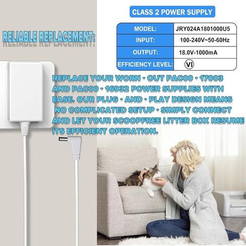 18V شاحن متوافق مع PetSafe scoopfree صناديق القمامة RFA-516 / PAL00-14243 / PAL00-15342 / ZAL00-17269 / PAL00-16806 مربعات فضلات التنظيف الذاتي ، نماذج الطاقة البديلة: PAC00-16932 / PAC00-17003. in Kuwait