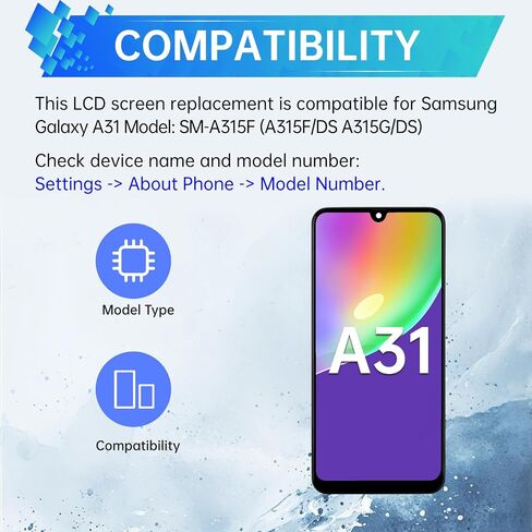 لاستبدال شاشة Samsung Galaxy A31 مع إطار شاشة LCD Displate Touch Digitizer التجميع الكامل وزر الجانبي أدوات مياه الاهتزازات إصلاح الزجاج مجموعة SM-A315F (A315F/DS A315G/DS) in Saudi Arabia