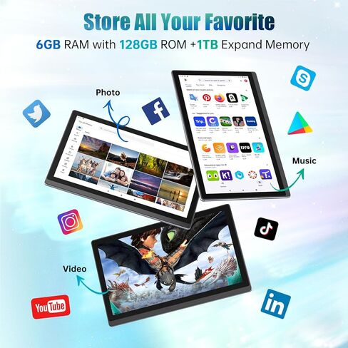 14.1 بوصة Android Tablet ، 2025 شاشة كبيرة شاشة مع شاشة IPS 1080p IPS FHD ، RAM 6GB ، ROM128GB ، 1TB توسيع ، WIFI 5 ، 8 CORE CPU ، 10000 MAH 10+ساعات بطارية ، رمادي الفضاء in Kuwait
