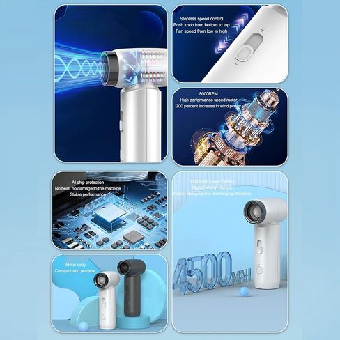 80000RPM Electric Air Duster, 4500mAh Cordless Dust Blower, with Three Different Sizes of Nozzles, Portable Air Blower, for Car, Blow Drying Hair, Keyboards (Light Blue) in Saudi Arabia