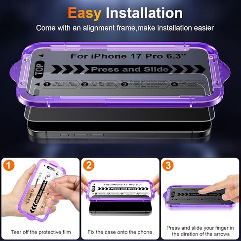 3 حزمة لـ iPhone 17 Pro 6.3 بوصة واقي شاشة زجاجي غير لامع ، محاذاة تلقائية ، تناسب سريع التثبيت السهل ، مضاد للوهج الزجاج المضاد للبصمات ، لمسة ناعمة ، ودية للحالة in Kuwait