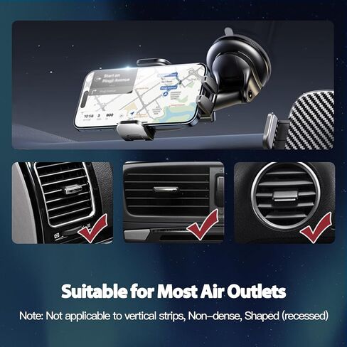 حامل هاتف 3-in-1 للهاتف Mount Mount Phone Suction Strond For Car Dashboard Air Vent Windshield ، لجميع هاتف iPhone Android (أسود) in Kuwait