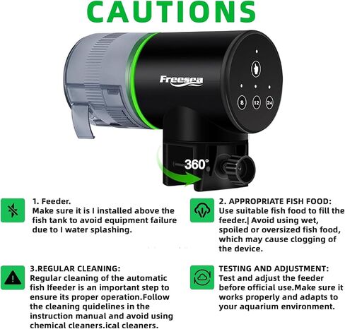 FREESEA Aquarium Automatic Fish Feeder: Rechargeable Auto Fish Food Dispenser - Fish Tank Vacation Timer Feeder for Betta | Koi | Goldfish | Turtle in Kuwait