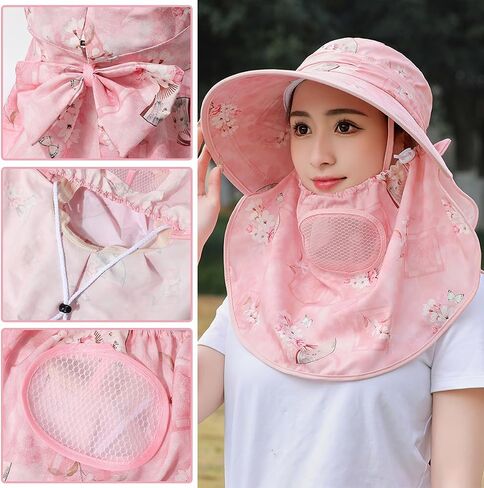 4Pcs Wide Brim Face Mask Sun Hat Detachable Neck Face Flap Fishing Hat with Ponytail Hole Outdoor Sun Protection Hat Multicoloured in Saudi Arabia