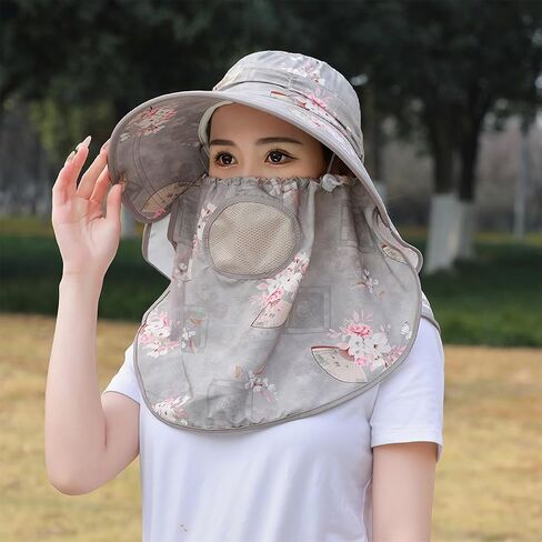 4Pcs Wide Brim Face Mask Sun Hat Detachable Neck Face Flap Fishing Hat with Ponytail Hole Outdoor Sun Protection Hat Multicoloured in Saudi Arabia