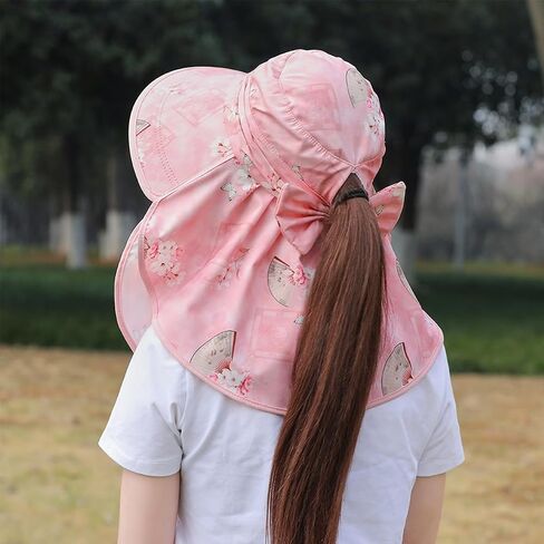4Pcs Wide Brim Face Mask Sun Hat Detachable Neck Face Flap Fishing Hat with Ponytail Hole Outdoor Sun Protection Hat Multicoloured in Saudi Arabia