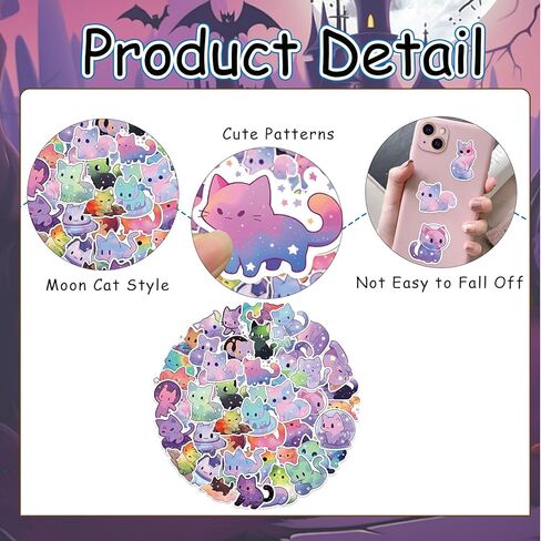 100 Piece Cartoon Rainbow Starry Sky Cat Sticker, Cute Aesthetic Cat Sticker, Vinyl Sticker for Water Bottle in Saudi Arabia