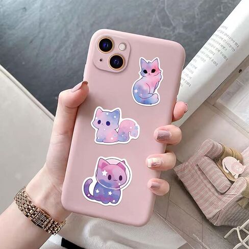 100 Piece Cartoon Rainbow Starry Sky Cat Sticker, Cute Aesthetic Cat Sticker, Vinyl Sticker for Water Bottle in Saudi Arabia