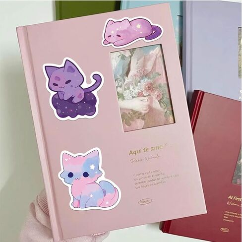 100 Piece Cartoon Rainbow Starry Sky Cat Sticker, Cute Aesthetic Cat Sticker, Vinyl Sticker for Water Bottle in Saudi Arabia