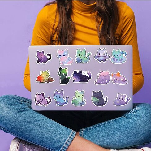 100 Piece Cartoon Rainbow Starry Sky Cat Sticker, Cute Aesthetic Cat Sticker, Vinyl Sticker for Water Bottle in Saudi Arabia