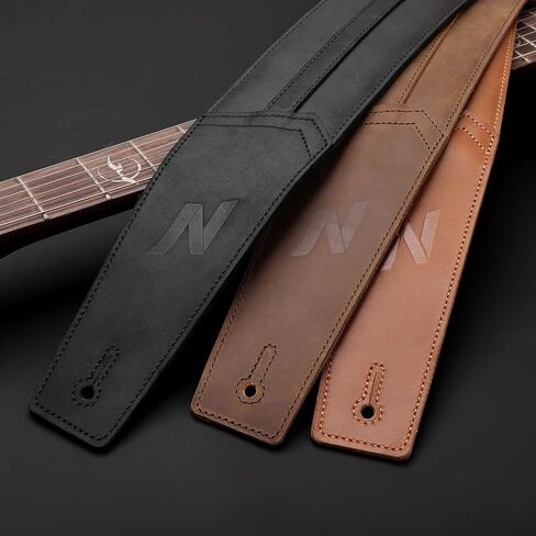 حزام جيتار Nefelibata مقاس 3 بوصات، جلد البقر الإيطالي الناعم المحبب بالكامل، مع بطانة إسفنجية وحلقة تخزين الكابل، للجيتار الكهربائي والصوتي (بني) in Kuwait