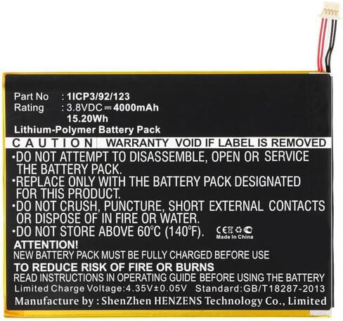 Synergy Digital Tablet Battery, Compatible with Nextbook 1ICP3/92/123 Tablet, (Li-Pol, 3.8V, 4000mAh) Ultra High Capacity, Replacement for Nextbook 1ICP3/92/123 Battery in Saudi Arabia