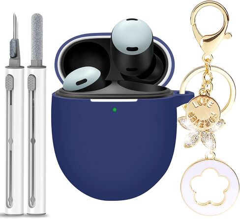 لـ Google Pixel Buds Pro & Buds Pro 2 Case ، علبة حماية كاملة من السيليكون الناعم مع Bling Five Leaf Keychain & Cleaner Kit للنساء الفتيات (الأخضر) in Kuwait