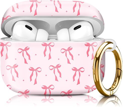 Compatiable with AirPod Pro 2nd/1st Generation Case,Lightweight & Durable Resistant Hard Case with Keychain,Stylish Design AirPod Case Cover for Women(Cute Pink Ribbon Bow) in Kuwait
