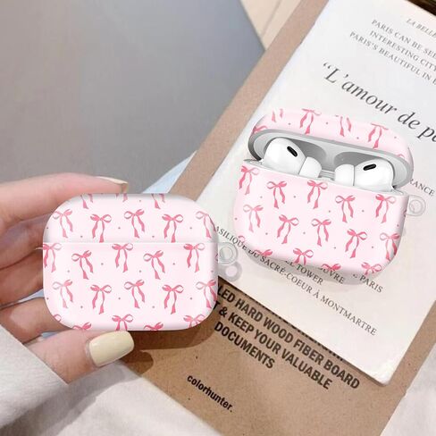 Compatiable with AirPod Pro 2nd/1st Generation Case,Lightweight & Durable Resistant Hard Case with Keychain,Stylish Design AirPod Case Cover for Women(Cute Pink Ribbon Bow) in Kuwait