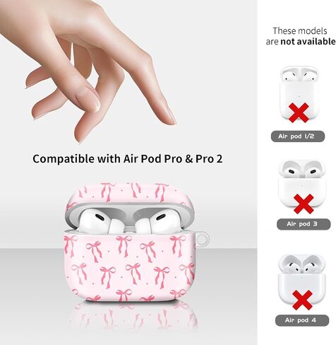 Compatiable with AirPod Pro 2nd/1st Generation Case,Lightweight & Durable Resistant Hard Case with Keychain,Stylish Design AirPod Case Cover for Women(Cute Pink Ribbon Bow) in Kuwait