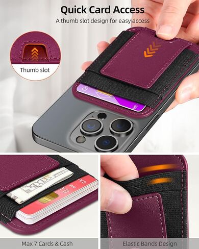 Upgraded for Magsafe Wallet, Strongest Magnetic Wallet, for iPhone Wallet Magsafe with 2 Card Slots, Magnetic Card Holder Wallet for iPhone 15/14/13/12 Series, Vegan Leather, Fit 7 Cards, Baby Pink in Kuwait