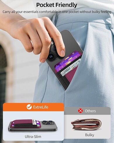 Upgraded for Magsafe Wallet, Strongest Magnetic Wallet, for iPhone Wallet Magsafe with 2 Card Slots, Magnetic Card Holder Wallet for iPhone 15/14/13/12 Series, Vegan Leather, Fit 7 Cards, Baby Pink in Kuwait