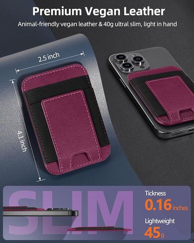 Upgraded for Magsafe Wallet, Strongest Magnetic Wallet, for iPhone Wallet Magsafe with 2 Card Slots, Magnetic Card Holder Wallet for iPhone 15/14/13/12 Series, Vegan Leather, Fit 7 Cards, Baby Pink in Kuwait