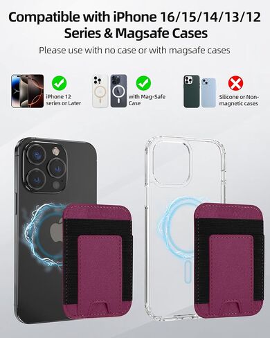 Upgraded for Magsafe Wallet, Strongest Magnetic Wallet, for iPhone Wallet Magsafe with 2 Card Slots, Magnetic Card Holder Wallet for iPhone 15/14/13/12 Series, Vegan Leather, Fit 7 Cards, Baby Pink in Kuwait