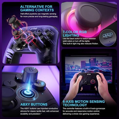 وحدة التحكم اللاسلكية LinHugame للتبديل ، متوافقة مع المفتاح 2/Switch/Lite/OLED/Steam/PC ، عصا التحكم في القاعة ، Gyro 6 محاور ، Wake Up ، Turbo ، 1000mAh بطارية ، أزرار الظهر القابلة للبرمجة in Kuwait