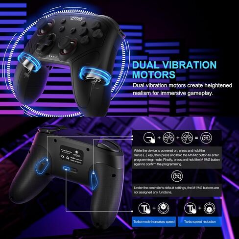 وحدة التحكم اللاسلكية LinHugame للتبديل ، متوافقة مع المفتاح 2/Switch/Lite/OLED/Steam/PC ، عصا التحكم في القاعة ، Gyro 6 محاور ، Wake Up ، Turbo ، 1000mAh بطارية ، أزرار الظهر القابلة للبرمجة in Kuwait