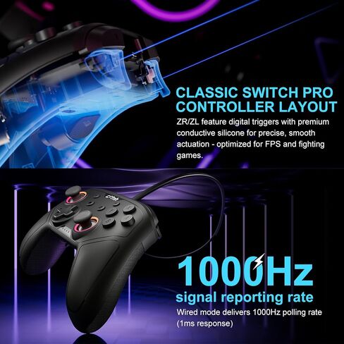 وحدة التحكم اللاسلكية LinHugame للتبديل ، متوافقة مع المفتاح 2/Switch/Lite/OLED/Steam/PC ، عصا التحكم في القاعة ، Gyro 6 محاور ، Wake Up ، Turbo ، 1000mAh بطارية ، أزرار الظهر القابلة للبرمجة in Kuwait