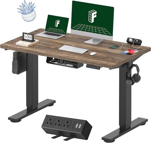 FLEXISPOT EN2 Electric Standing Desk 40 x 24'' Whole-Piece Desktop Small Adjustable Height Desk with Desk Clamp Power Strip, Cable Management, Memory Controller (Black Frame + 40" Black Top) in Saudi Arabia