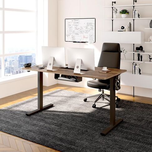 FLEXISPOT EN2 Electric Standing Desk 40 x 24'' Whole-Piece Desktop Small Adjustable Height Desk with Desk Clamp Power Strip, Cable Management, Memory Controller (Black Frame + 40" Black Top) in Saudi Arabia