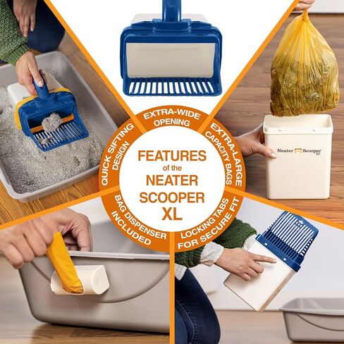 Neater Pet Brands Neater Scooper Standard Litter Scoop, 60 Refill Bags – Mess-Free Cat Litter Scooper with Bag, Spill-Proof Kitty Box Sifter, Bin Doubles as Scoop Holder, for Single-Cat Households in Kuwait