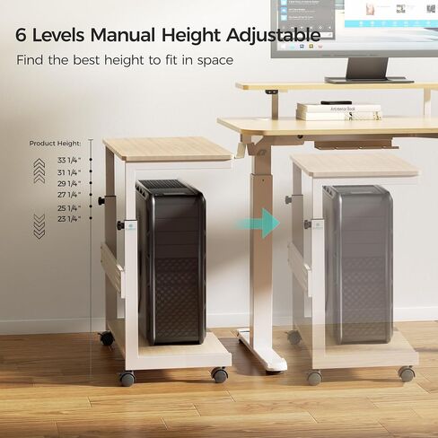 EUREKA ERGONOMIC PC Stand Height Adjustable Black | Height-adjustable 2-tier PC stand with wheels for ATX computer cases or printers, durable steel frame and smooth mobility in Kuwait