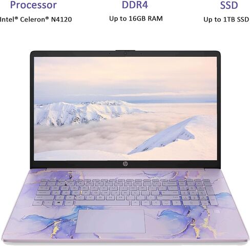 HP 17 بوصة كمبيوتر محمول ، 17.3 "Full HD 1920x1080 شاشة IPS ، معالج Intel Celeron N4120 ، ذاكرة الوصول العشوائي 16 جيجابايت ، 1 تيرابايت SSD ، Windows 11 Home ، لوحة مفاتيح الإضاءة الخلفية ، Lavender الشتوية ، ملحق الألباكاتوريك (متجدد) in Kuwait