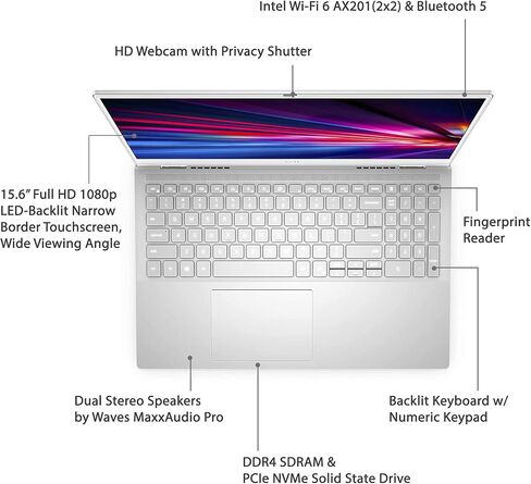 Dell Inspiron 15 Plus 7501 Laptop, 15.6" FHD LED Backlit Touchscreen, Intel i5-10300H, 16GB DDR4 RAM, 512GB PCIe SSD, Webcam, Backlit Keyboard, Fingerprint Reader, WiFi 6, Bluetooth, Win 10 Home in Kuwait