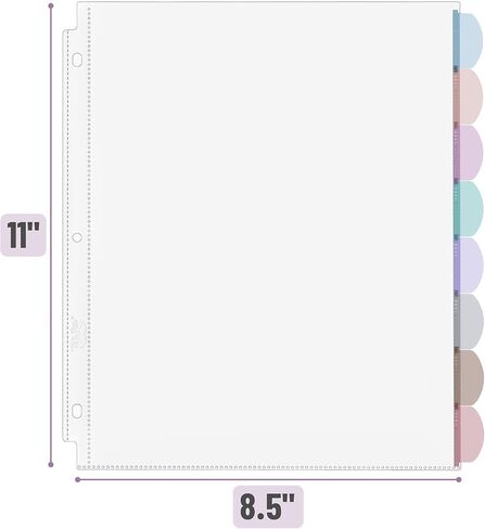 Mr. Pen- Clear Sheet Protectors with Binder Tabs, 8 Tabs, 2 Sets, Clear Binder Sheet Protectors, Clear Plastic Dividers for 3 Ring Binder, Insertable Index Page Divider Multicolor Tabs in Kuwait