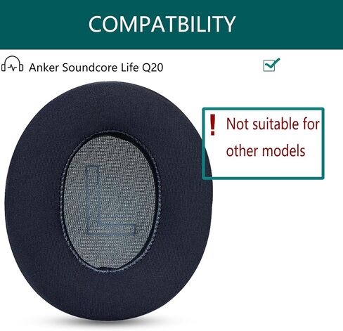 Replacement Soundcore Life Q20 Ear Pads Compatible with Anker Soundcore Life Q20 / Q20 BT Headphones, Made of Protein Leather Resilient Sponge, Replacement Ear Pad Repair Accessories (Black) in Kuwait