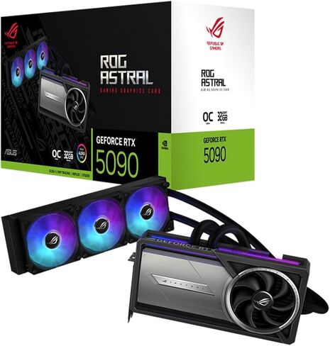 ASUS GeForce RTX 5090 Astral LC سائل سائل مُبرد 32GB GDDR7 PCIE 5.0 بطاقة الرسومات ، 7680 × 4320 الحد الأقصى ، الطول الكامل ، الفتحة الثلاثية in Kuwait
