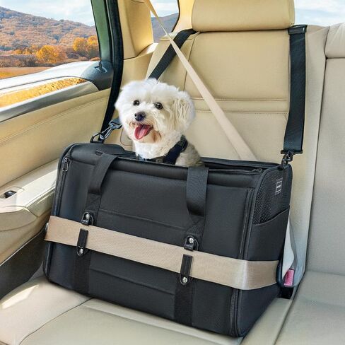 Petsfit 18 × 11 × 11 حاملة الحيوانات الأليفة معتمدة من شركة الطيران، حاملة للكلاب ناعمة الجوانب، خفيفة الوزن وقابلة للطي، تهوية على 5 جوانب، مقاومة للهروب، مع حزام كتف قابل للتعديل، وسادة ناعمة in Saudi Arabia