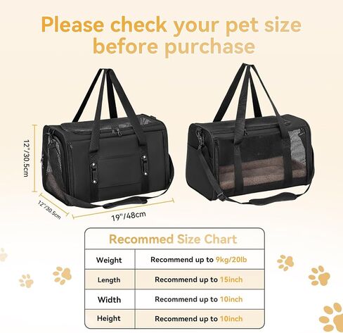 Petsfit 18 × 11 × 11 حاملة الحيوانات الأليفة معتمدة من شركة الطيران، حاملة للكلاب ناعمة الجوانب، خفيفة الوزن وقابلة للطي، تهوية على 5 جوانب، مقاومة للهروب، مع حزام كتف قابل للتعديل، وسادة ناعمة in Saudi Arabia