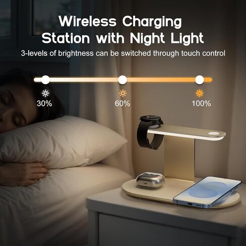 4-in-1 Charging Station for Samsung/Android with 3-Level Night Light, 18W Wireless Charger for Galaxy S25 Ultra/S24/S23/S22/Note 20,Galaxy Watch Ultra/8/7,Galaxy Buds 3 Pro(Black) in Kuwait
