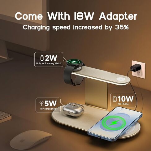 4-in-1 Charging Station for Samsung/Android with 3-Level Night Light, 18W Wireless Charger for Galaxy S25 Ultra/S24/S23/S22/Note 20,Galaxy Watch Ultra/8/7,Galaxy Buds 3 Pro(Black) in Kuwait