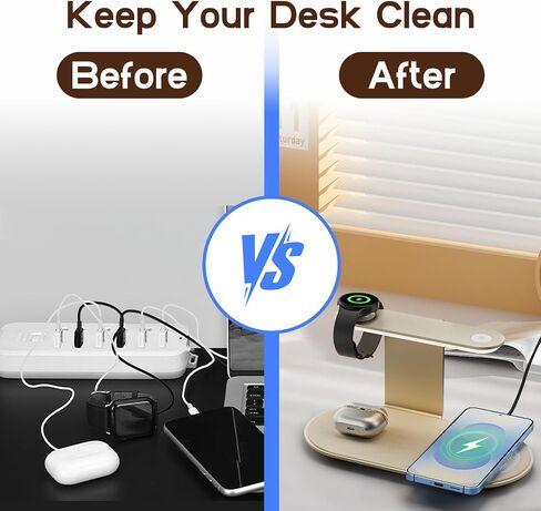 4-in-1 Charging Station for Samsung/Android with 3-Level Night Light, 18W Wireless Charger for Galaxy S25 Ultra/S24/S23/S22/Note 20,Galaxy Watch Ultra/8/7,Galaxy Buds 3 Pro(Black) in Kuwait