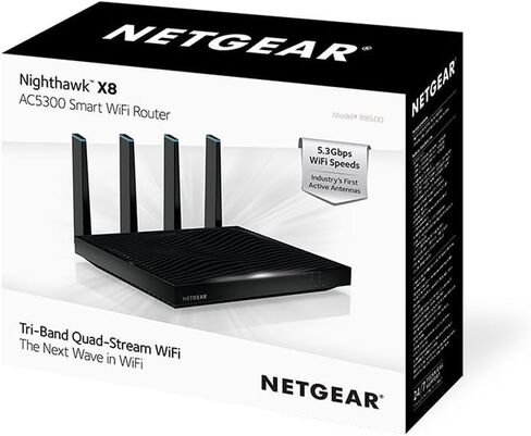 Netgear Nighthawk X8 Smart WiFi Router (R8500) - AC5300 Tri -Band Wireless Speed ​​(تصل إلى 5300 ميجابت في الثانية) حتى 4000 قدم مربع (متجدد) in Saudi Arabia