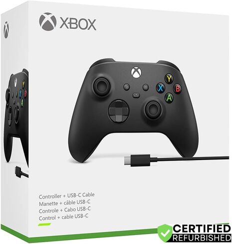 وحدة تحكم لاسلكية Microsoft Xbox مع كابل USB -C للكبريت - الكربون الأسود (المتجدد) مع حزمة حماية محسنة لمدة عامين CPS in Kuwait